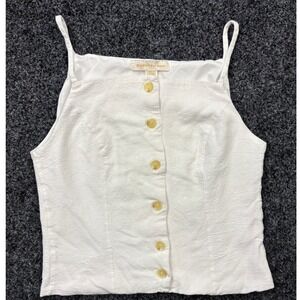 Monteau Los Angeles Button Front Cami Tank Top Womens Small White Linen Blend